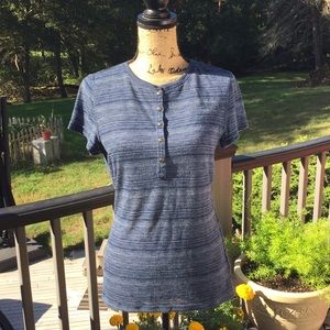 Chaps Top Blue Striped Short Sleeve Medium